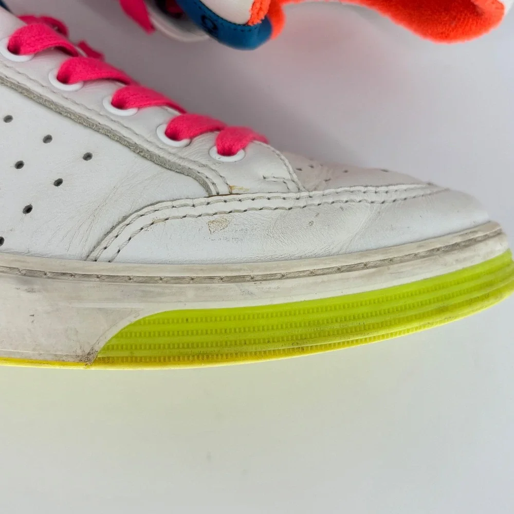 Chanel Calfskin Logo Low Top Sneakers White Neon Women Size 39 Leather Colorful